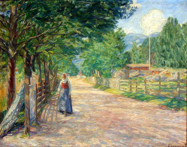 Southern landscape with a young woman. by Gad Frederik Clement