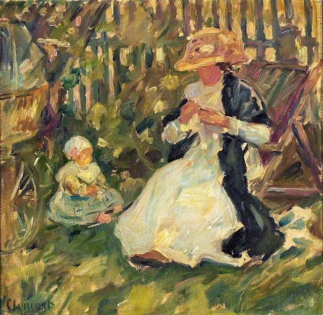 Mother and child in the garden on a summer day. by Gad Frederik Clement