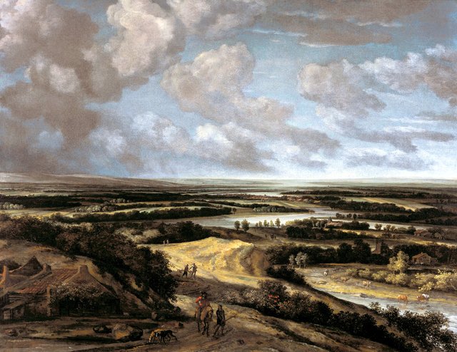 Panoramic River Landscape with Hunters by Philips Koninck