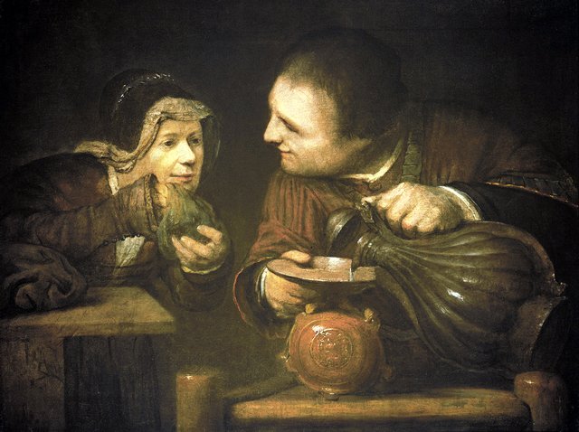 Elisha and the Widow of the Prophet Pouring the Flasks of Oil by Arent de Gelder