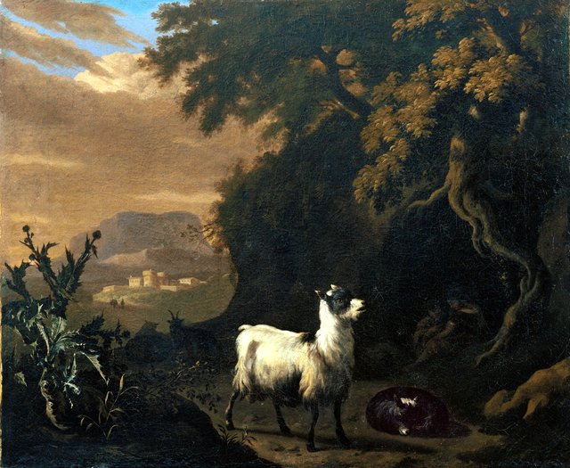 Goats in an Italian Landscape by Abraham Begeyn