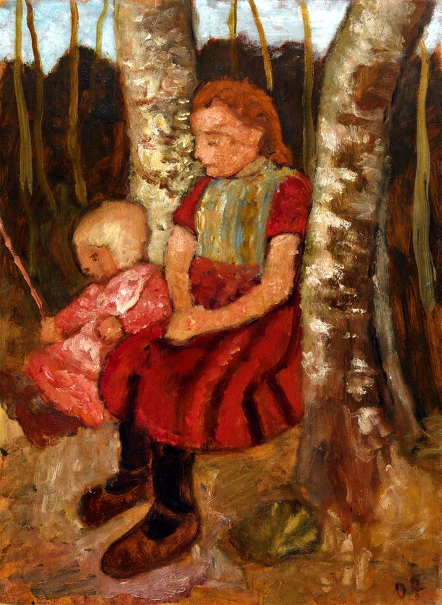 Kinder zwischen Birkenstämmen by Paula Modersohn-Becker