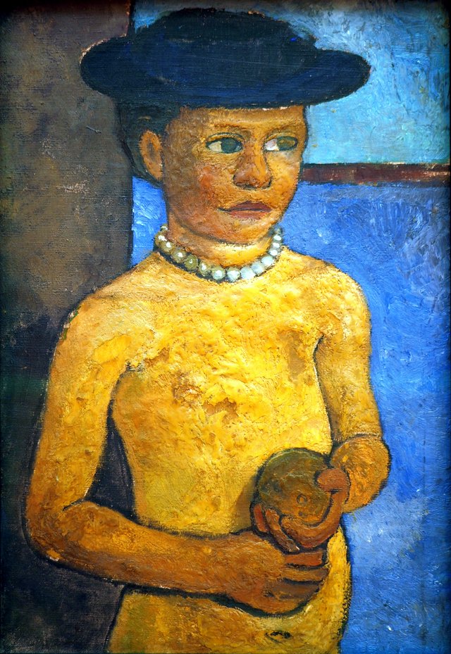Mädchenakt mit schwarzem Hut by Paula Modersohn-Becker