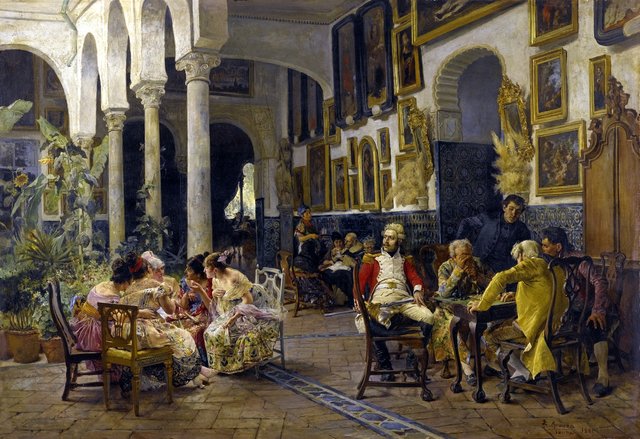 Conversation in a Sevillan Courtyard by José Jiménez Aranda