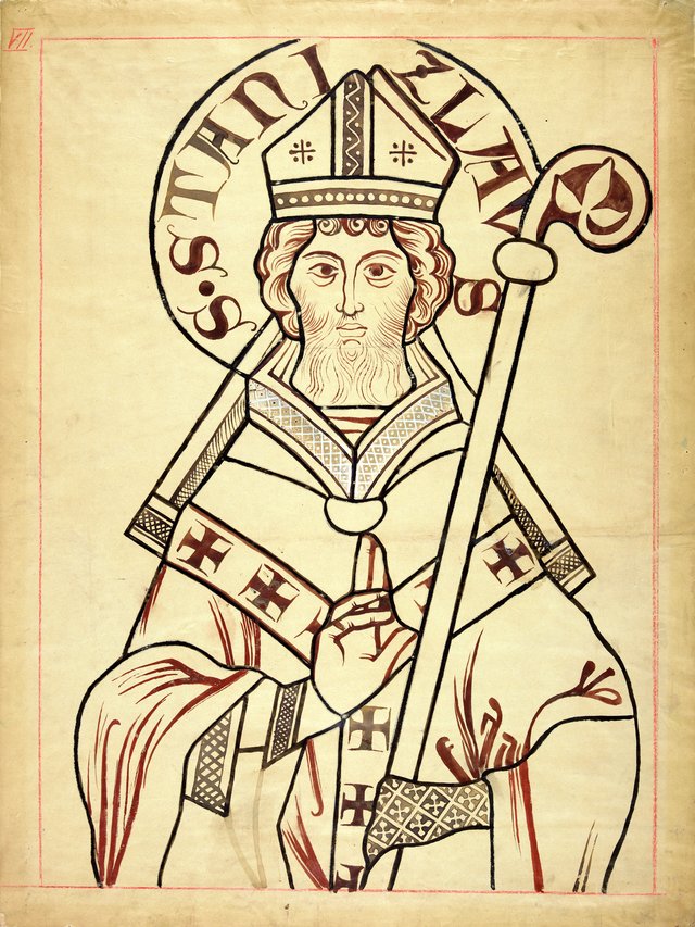Saint Stanislaus, bishop. Artistic reconstruction of a stained glass panel from the Dominican church in Kraków by Stanisław Wyspiański