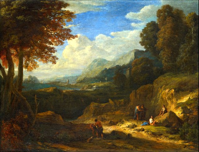 Mountainous landscape with figures (2) by Cornelis Huysmans