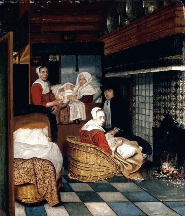 Interior with a Family and Two Nurses before a Fire by Cornelis de Man