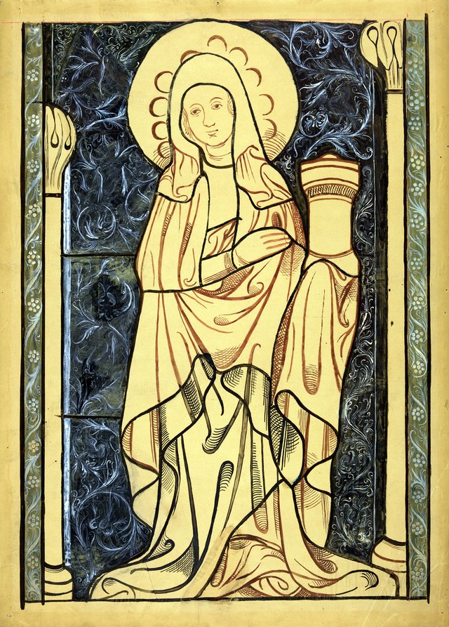 Saint Mary Magdalene. Artistic reconstruction of a stained-glass panel from the Dominican church in Kraków by Stanisław Wyspiański