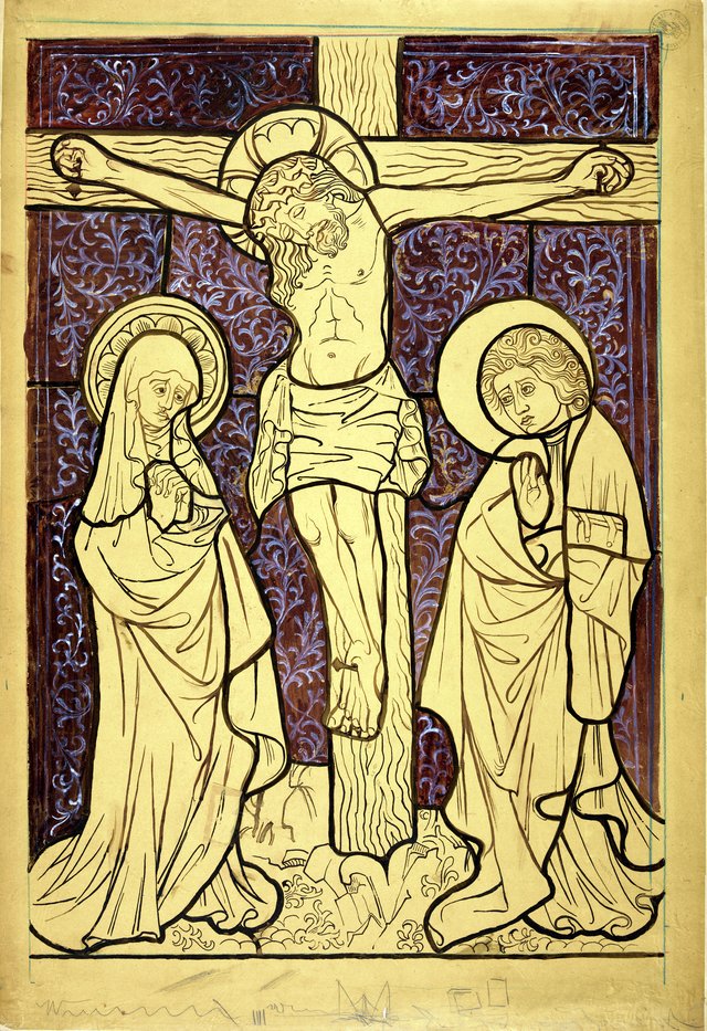 Crucifixion. Artistic reconstruction of a stained-glass panel from the Dominican church in Kraków by Stanisław Wyspiański