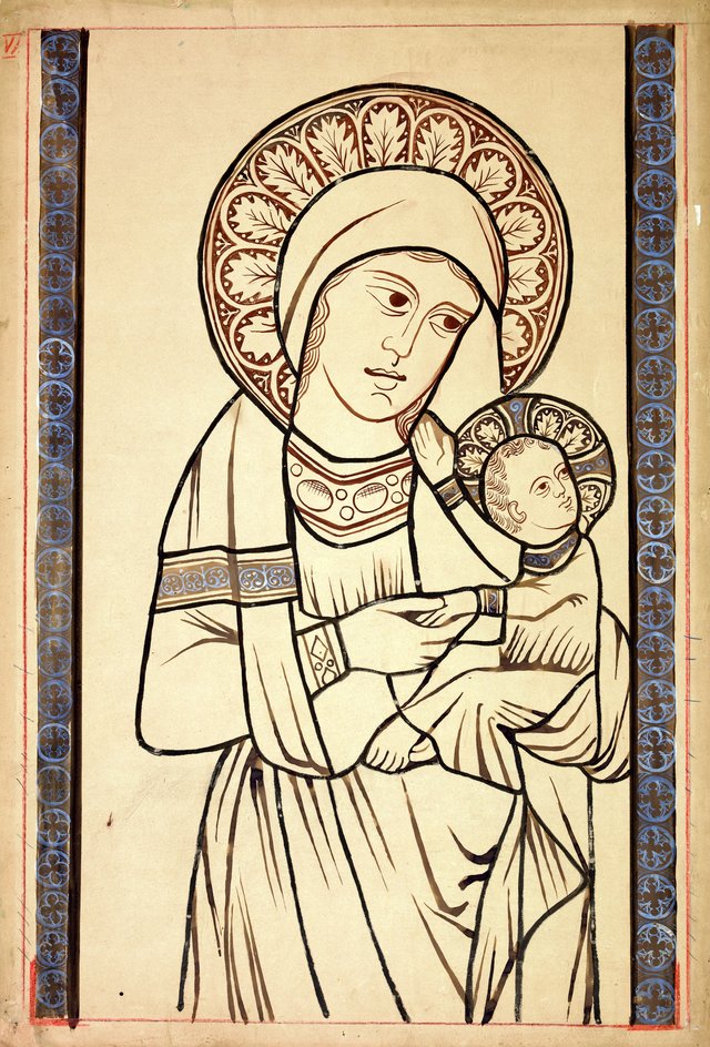 The Blessed Virgin Mary with Child. Artistic reconstruction of a stained-glass panel from the Dominican church in Kraków by Stanisław Wyspiański
