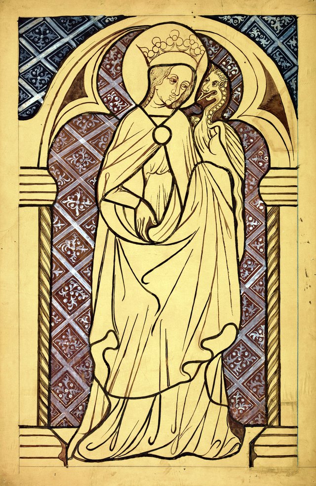 Saint Margaret. Artistic reconstruction of a stained-glass panel from the Dominican church in Kraków by Stanisław Wyspiański