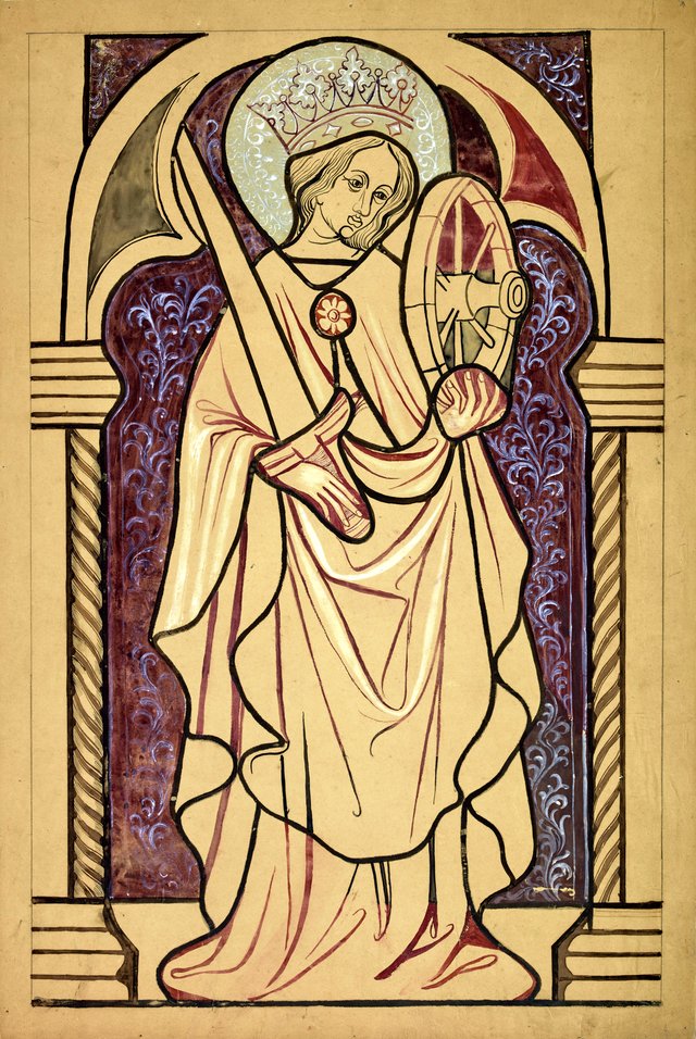 Saint Catherine of Alexandria. Artistic reconstruction of a stained-glass panel from the Dominican church in Kraków by Stanisław Wyspiański