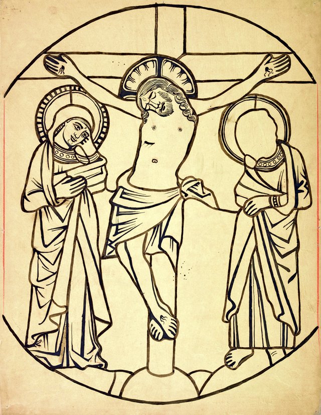 Crucifixion. Artistic reconstruction of a stained-glass panel from the Dominican church in Kraków by Stanisław Wyspiański