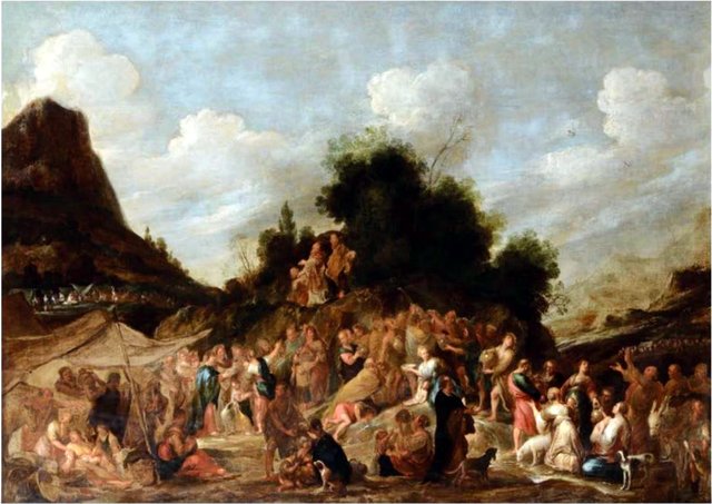 Moses strikes the rock by Cornelis de Wael