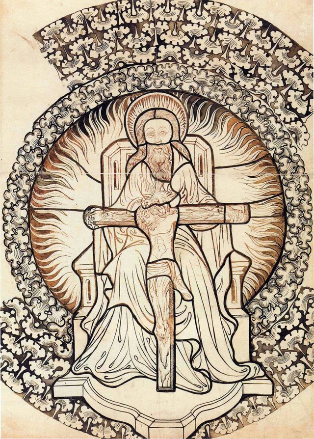 Holly Trinity. Artistic reconstruction of a stained glass panel from the Dominican church in Kraków by Stanisław Wyspiański