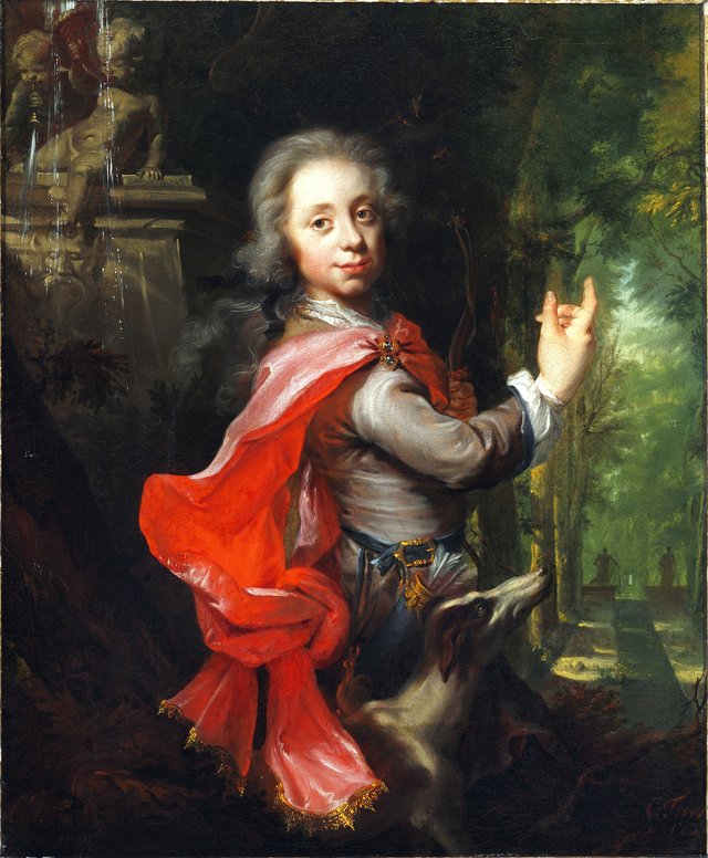 Portrait of a young man in a park by Cornelis Troost