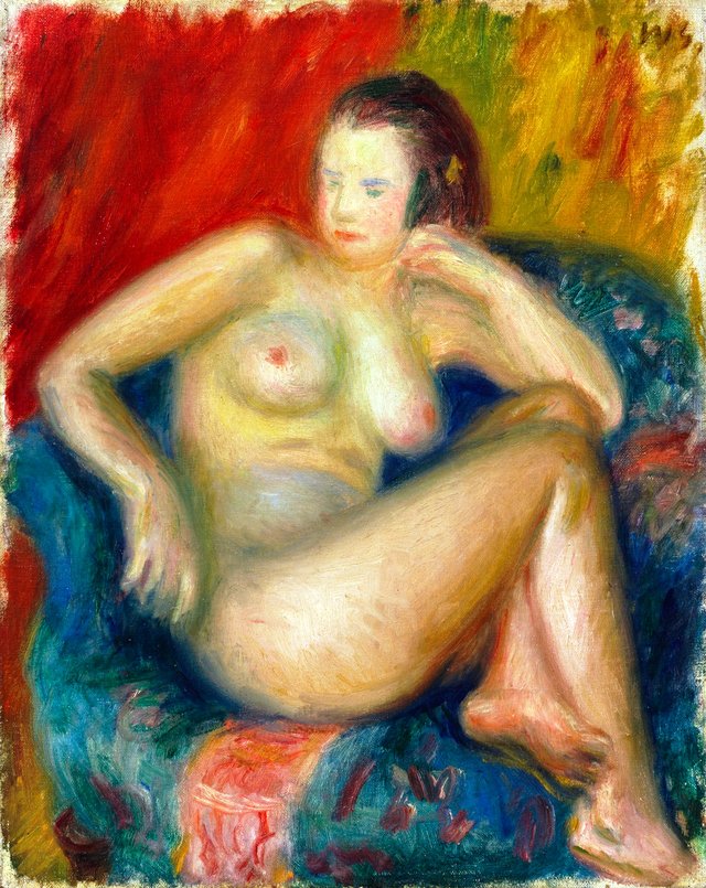 Nude in blue chair by William James Glackens