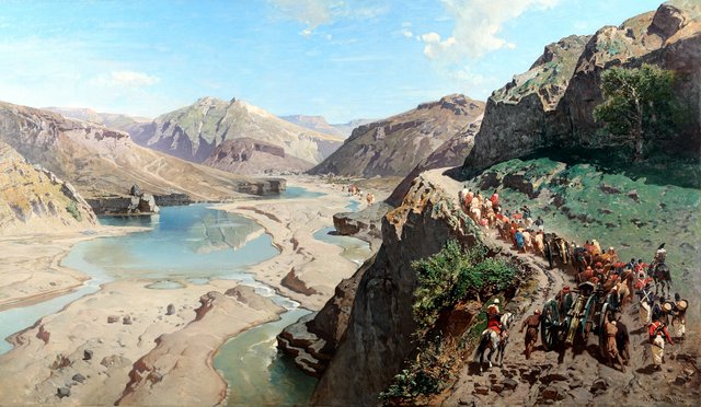 Corvées for artillery transport. Persia by Alberto Pasini