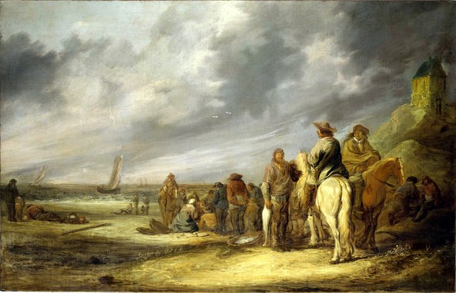 Fisherfolk and Horsemen on a Beach by Benjamin Gerritsz Cuyp