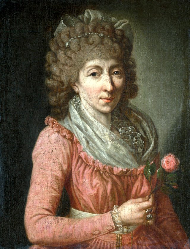 Portrait of woman holding a rose by Anna Rosina de Gasc