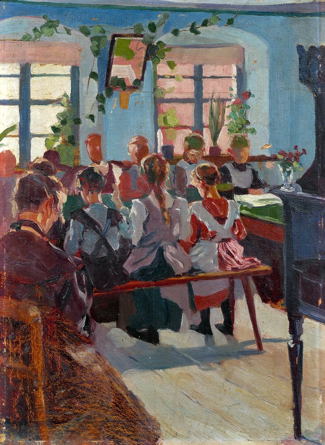 Nähschule (Skizze) by Adolf Erbslöh