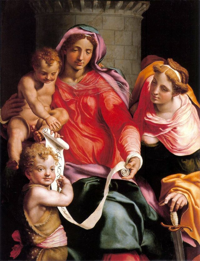 Madonna with Child, Sts Giovannino and Barbara by Daniele da Volterra