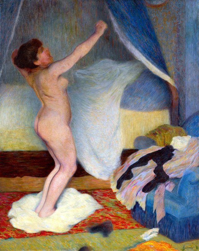 Dawn, woman stretching by Federico Zandomeneghi