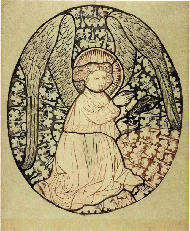 Archangel Gabriel from the scene "Annunciation" (right part). Artistic reconstruction of a stained-glass panel from the Dominican church in Kraków by Stanisław Wyspiański