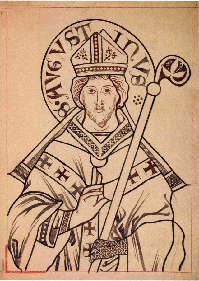 Saint Augustine. Artistic reconstruction of a stained-glass panel from the Dominican church in Kraków by Stanisław Wyspiański