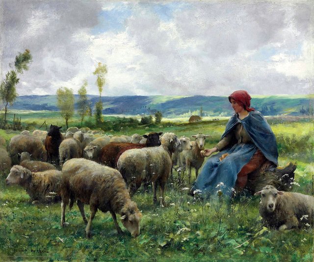 Shepherdess and Sheep by Julien Dupré