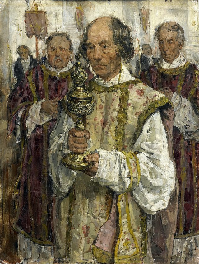 Procession in the Old Catholic Church in The Hague with priest Cornelis Hendrikus van Vlooten by Isaac Israëls