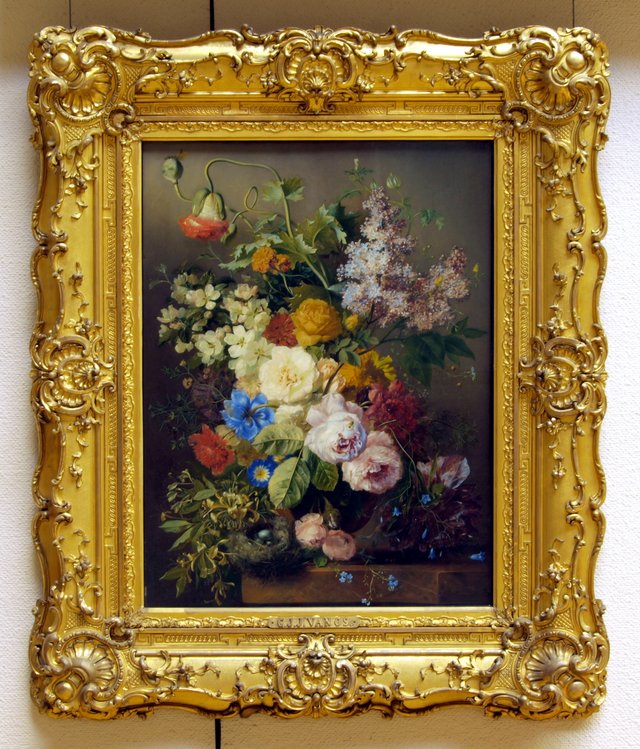 Bloemstilleven met vogelnestje by Georgius Jacobus Johannes van Os