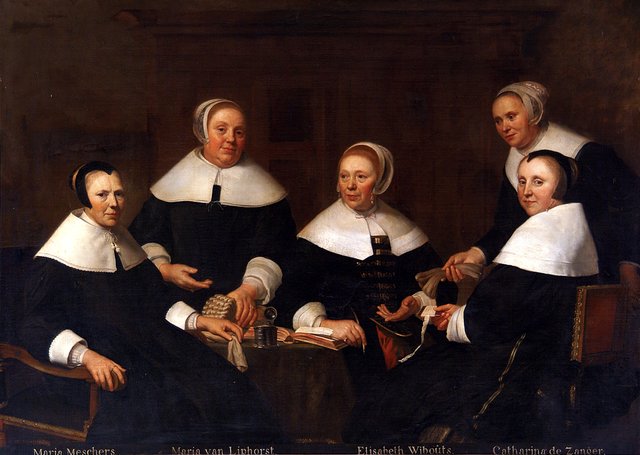 Group portrait of the regentesses of the Aalmoezeniers-, Arm- en Werkhuis, Haarlem by Jacob van Loo
