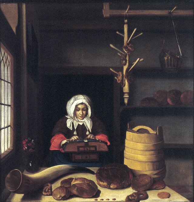 Lacemaker in a bakery by Job Adriaenszoon Berckheyde
