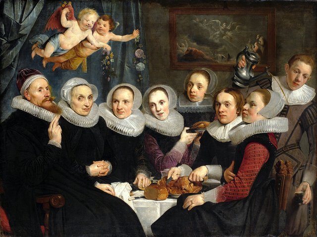 Theodorus Schrevelius and his family having a meal by Pieter de Grebber