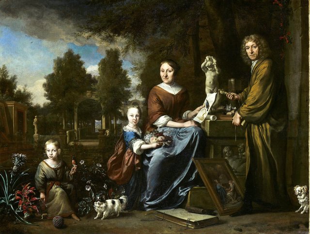Agneta Block (Emmerich 29-10-1629 – Amsterdam 20-4-1704), and her family at their summer home Vijverhof (later called Flora Batavia), with her cultivated pineapple by Jan Weenix