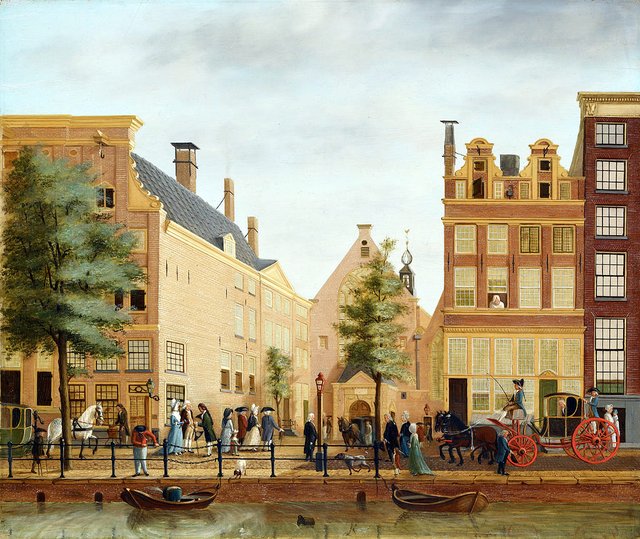 Oudezijds Achterburgwal met de Waalse kerk by Hendrik Keun