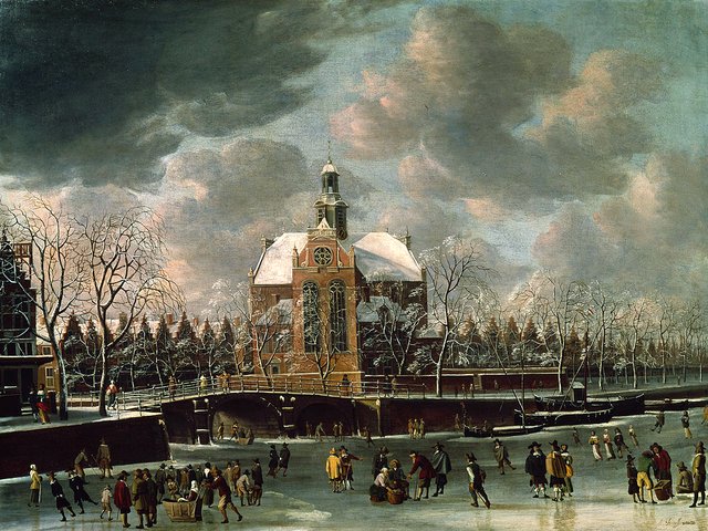 De Noorderkerk in de winter by Jan Abrahamsz Beerstraaten