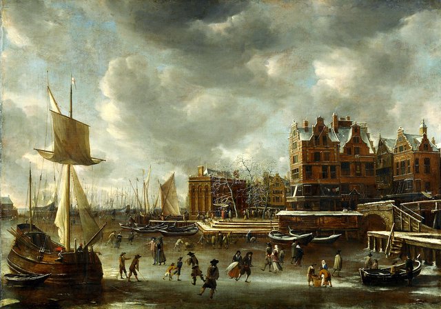 The river IJ at New Bridge, looking east by Jan Abrahamsz Beerstraaten