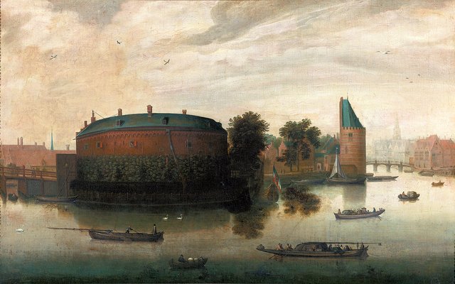 Gezicht op de Binnen-Amstel met het Rondeel by Hendrick Cornelisz Vroom