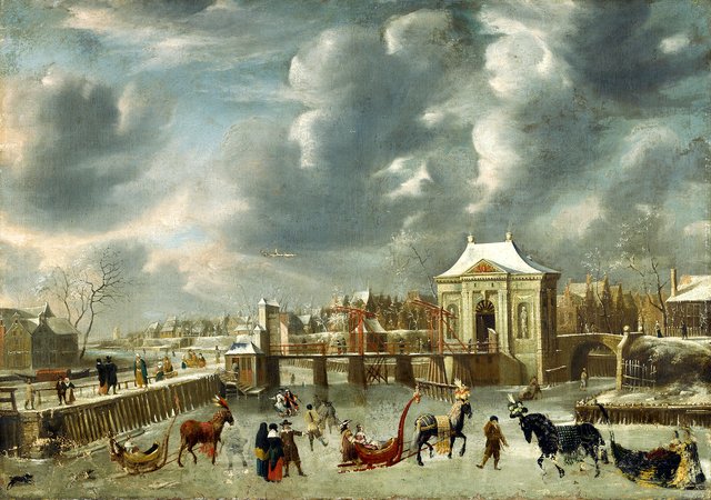 Winter Scene with the Amsterdam City Gate Heiligewegspoort by Jan Abrahamsz Beerstraaten