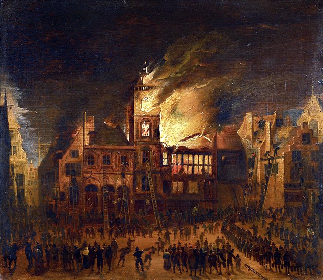 Fire in the Old City Hall of Amsterdam by Gerrit Lundens