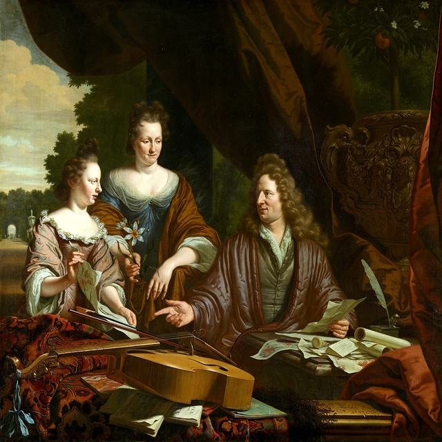 Portrait of David de Neufville (1654-1729) and his family by Michiel van Musscher