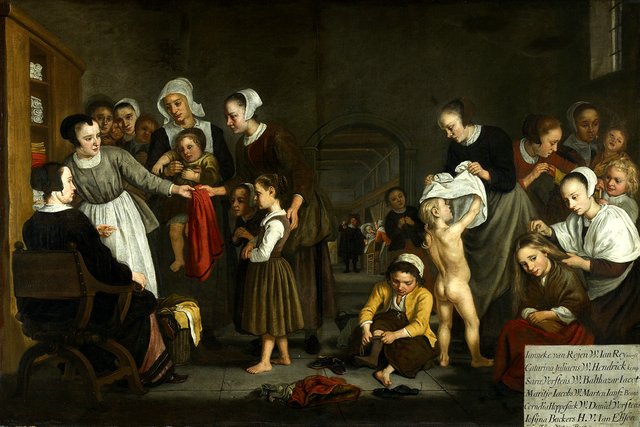 Het kleden der wezen by Jan Victors