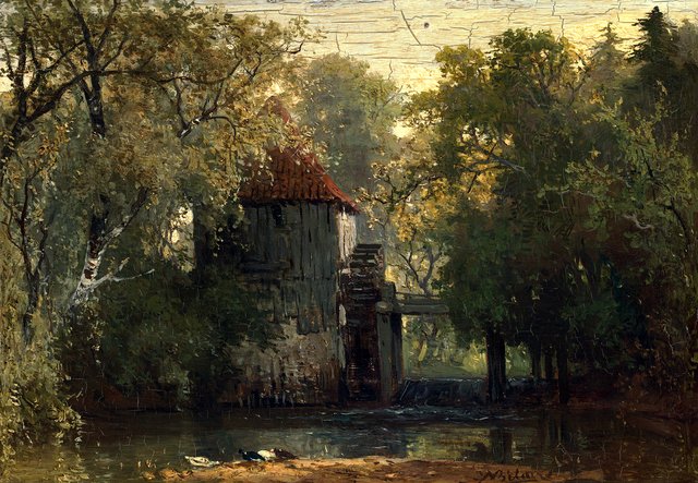 Gezicht op de beek en de oude molen in het bos van Vorden by Johannes Warnardus Bilders