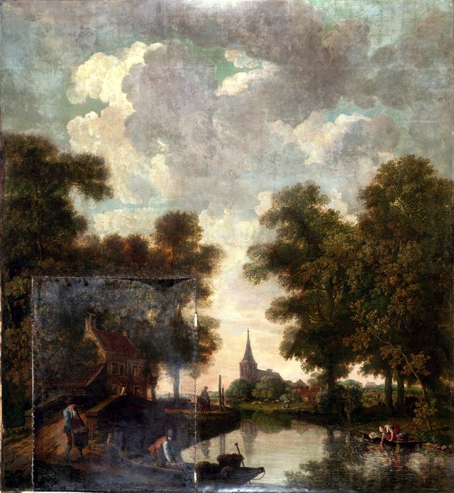 Wall decor with landscape from Nieuwe Doelenstraat 22 (church spire) by Jurriaen Andriessen