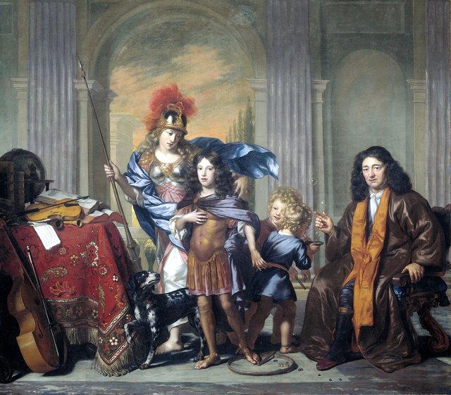 Allegorical Portrait of Anthony de Bordes and His Son Anthony by Adriaen Backer