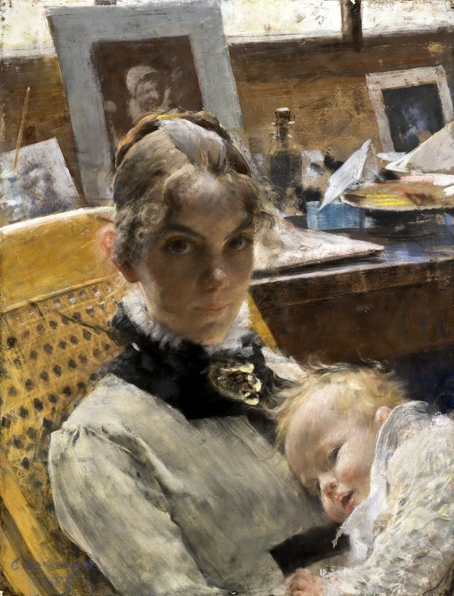 A Studio Idyll. The Artist's Wife and their Daughter by Carl Larsson