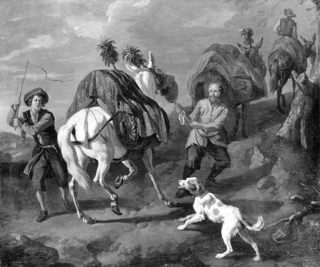 Three Mules with Drivers by Pieter van Bloemen