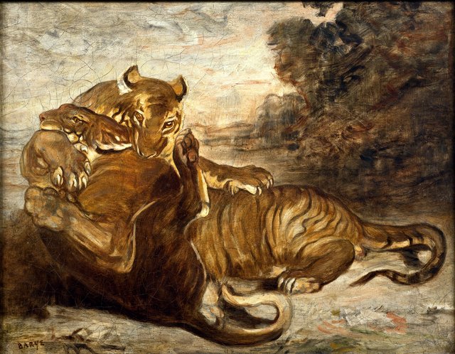 Two Tigers at Play by Antoine-Louis Barye